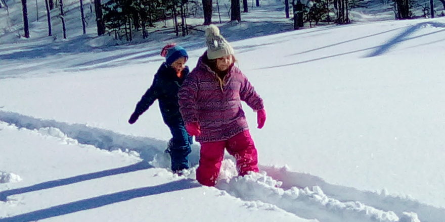Olivia and Oliver snow shoeing at Omer's Golf Course.