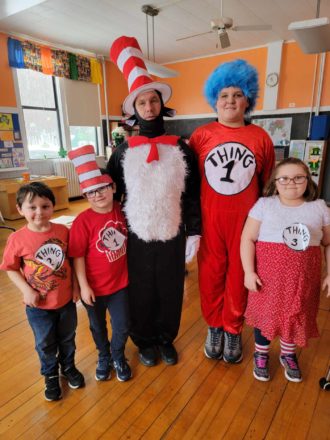 Oliver, Justin, Cat in the Hat, Thing 1, and Olivia.