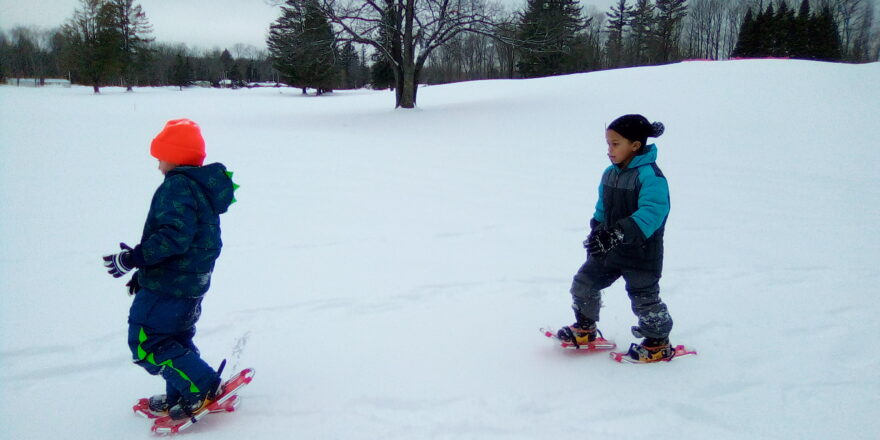 snowshoeing with the little kids at the golf course.