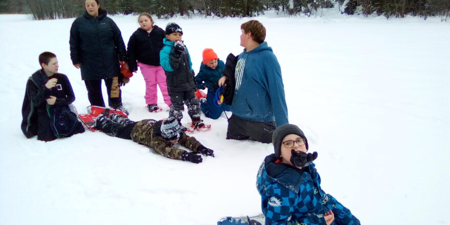 rest time for the snowshoe kids on their long hike around the Wyandot Golf Course.