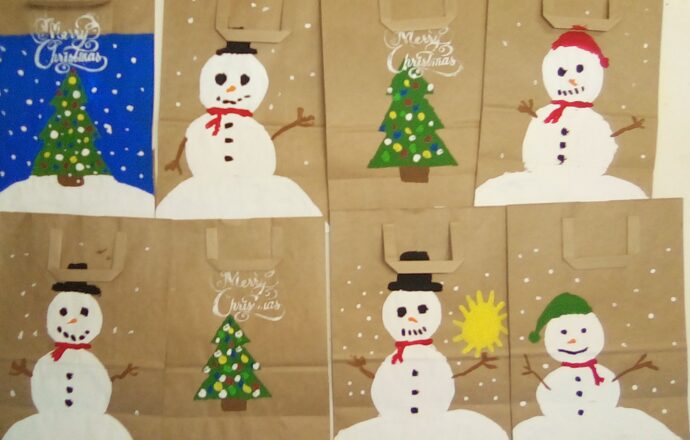 Christmas 2022 Little Brothers Friends of the Elderly snowman and Christmas tree bags.