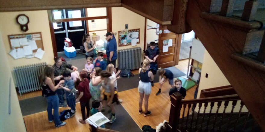 Kids from Elm River school visit the kids from Arvon school and take a tour of the building.
