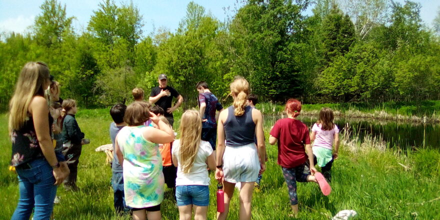 Micro environment field trip to a pond with Elm River and Arvon school kids.