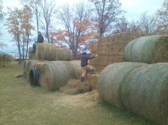 Fun times on the big round and square bales playing tag.