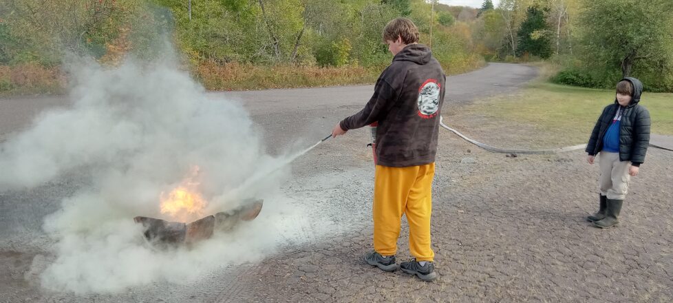 Big kids learned, too how to put out a fire with an extinguisher for home use.