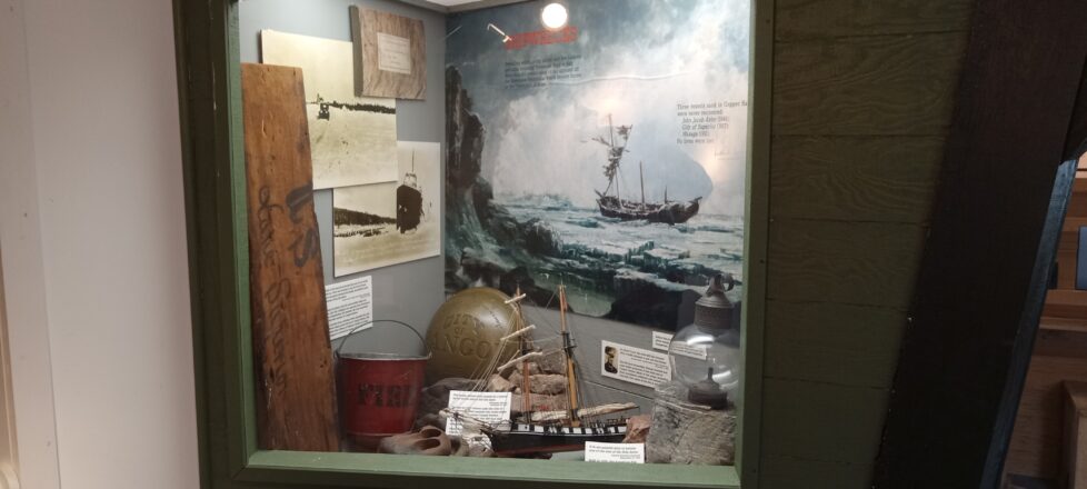 A mini display inside the light house with tools and replicas of things that were used at Copper Harbor.